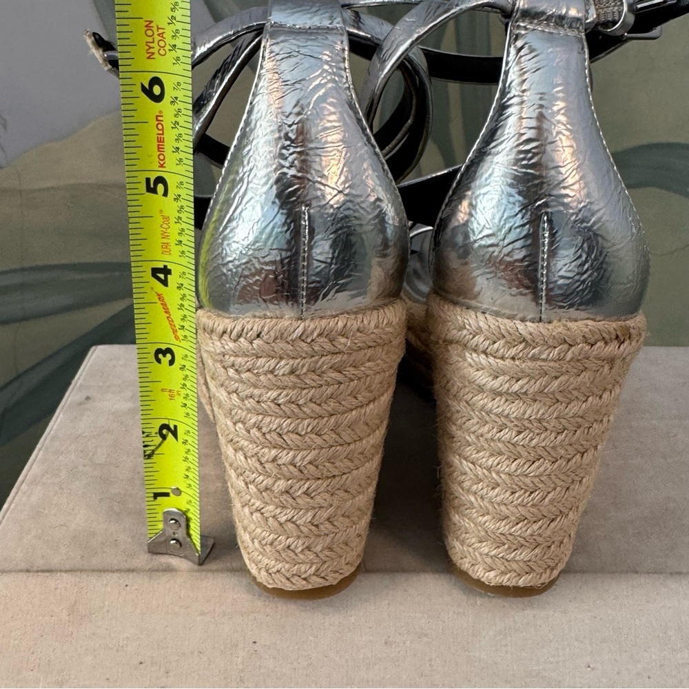 DKNY Metallic Silver Espadrille Wedge Sandals, size 6, NWOT - Picture 4 of 10